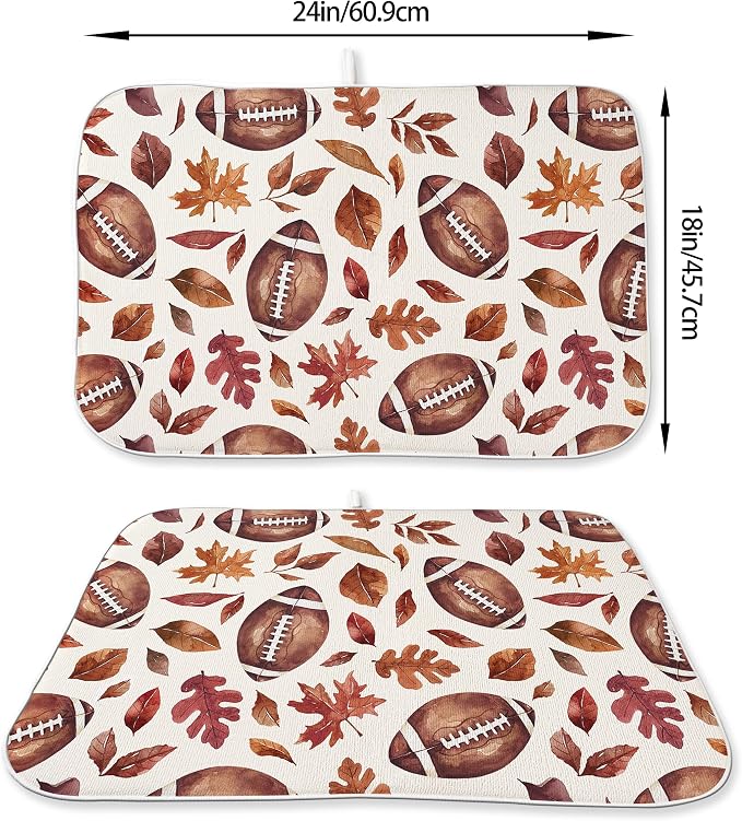 Fall Dish Drying Mats 18x24 Inches for Kitchen Counter Orange Football Maple leaves Fall Kitchen Decorations Drying Mats Autumn Thanksgiving Mat Drying Pad for Kitchen Dining Room Decor