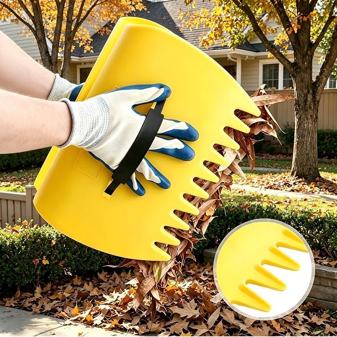 2 Sets Leaf Scoops Hand Rakes, Lightweight Plastic Leaf Grabbers | Paired with 2 pairs work gloves, ideal yard garden tool for collecting leaves, grass clippings and outdoor debris
