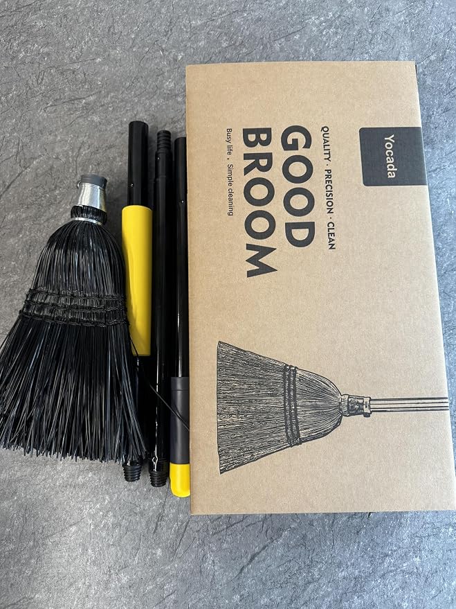 Yocada Broom Commercial Indoor Outdoor Broom 55.5 inch Tall Black | for Courtyard Garage Lobby Mall Market Floor Home Office Leaves Stone Dust Rubbish