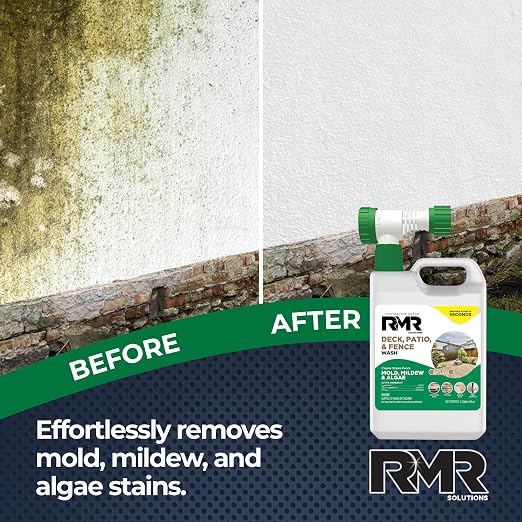 RMR Deck, Patio, & Fence Wash - Commercial-Grade Outdoor Stain Remover for Mold, Mildew, and Algae, 64 Ounce Bottle with Hose-End Adapter