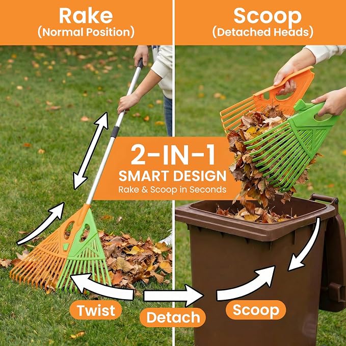 Extendable Long-Handle Leaf Grabber Rake Broom for Leaves Grass and Yard Debris Perfect for Garden Cleanup Outdoor Maintenance