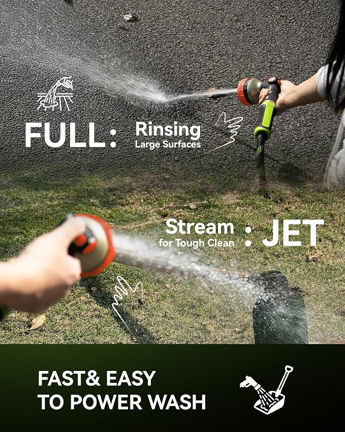 RAINPOINT Hose Sprayer Nozzle Heavy Duty - 2 Pack 8 Spray Patterns Garden Hose Nozzle with Adjustable Flow Control for Watering Plants, Washing Cars,Washing Pets, Thumb Control (2 Packs, Orange)