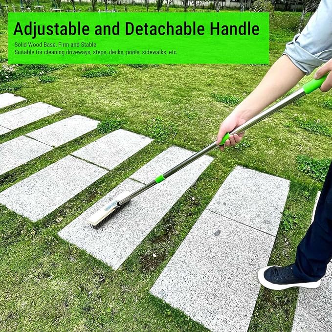 Hyuduo Stainless Steel Wire Scrub Brush, 80-120cm Telescopic Handle with Dense Hard Steel, for Deck Concrete Patio Floor Outdoor Indoor Moss Removal