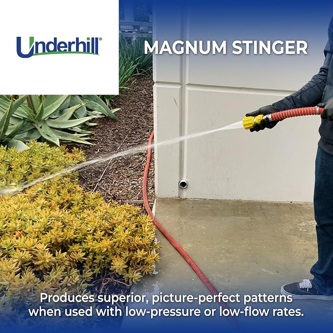 Underhill Magnum Stinger Fireman Style Garden Hose Nozzle NG400 – Heavy Duty Solid Brass Water Spray Nozzle, 11 GPM, 30–100 PSI, 3/4 Inch Thread Inlet, Jet Soak Fan Patterns, Professional Grade