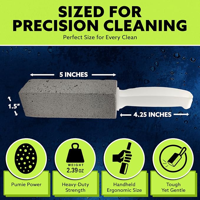 PUMIE Pumice Stone Toilet Bowl Cleaner (6-Pack) - Pumice Stone with Handle - Heavy Duty Toilet Bowl Scrubber for Rings, Bowls, Hard Water Stains, Lime, Rust, Sink - Includes Handle for Easy Use