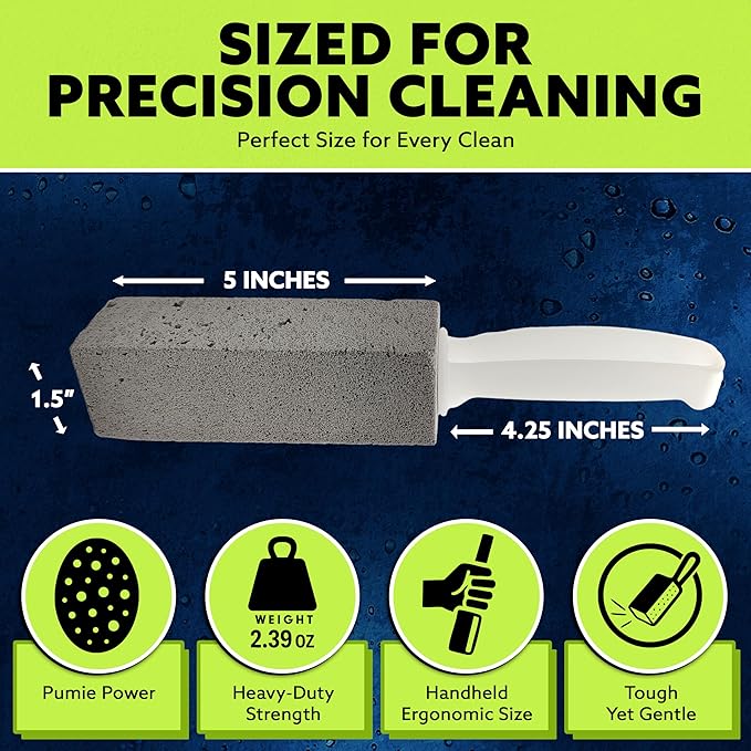 PUMIE Pumice Stone Toilet Bowl Cleaner (1-Pack) - Heavy Duty Scouring Stick for Toilet - Pumice Stone for Cleaning Rings, Bowls, Hard Water Stains, Lime, Rust, Sink - Includes Handle for Easy Use
