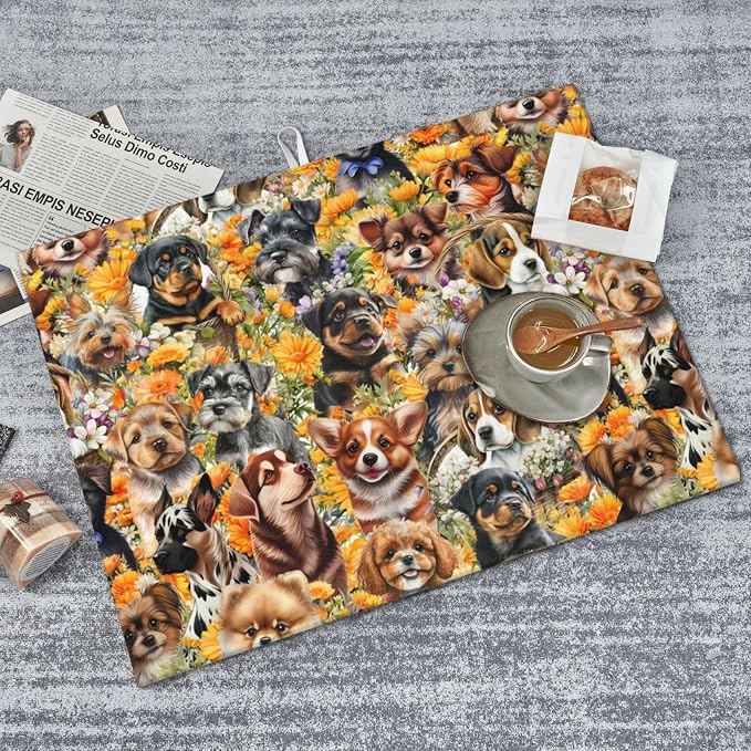 Cute Puppy Dog Dish Drying Mat 18 x 24 Inch for Kitchen Counter Cute Kitchen Mat Microfiber Kitchen Countertop Absorbent Reversible Drainer Rack Pad Dish Drying Mat