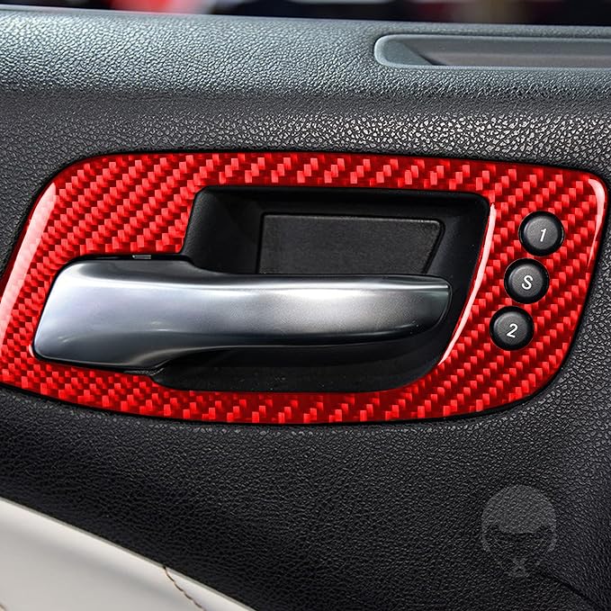 Door Handle Trim Fit for Dodge Charger/Chrysler 300 2011-2023 | Real Carbon Fiber | Accessories | Door Handle Surround Trim Stickers | Anti-scratch | Self-adhesive | Red