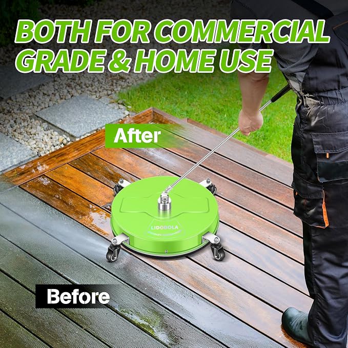 LidoDola 19'' Pressure Washer Surface Cleaner Green, Power Washer Accessory | Stainless Steel Housing with 4 Wheels, 1/4" QC, 2 Extension Wands & 2 Replacement Nozzles, for Gas & Electric Pressure Washer