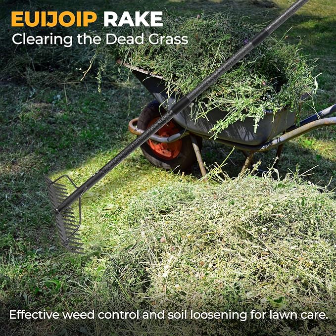 49“-77” Adjustable Rake, 17" Extra Wide Double-Sided Lightweight Head Garden Rake | Lightweight & Unbreakable | Level Soil, Remove Leaves, Spread Mulch Fast, Leaf Cleanup, Landscaping, Yard Cleanup