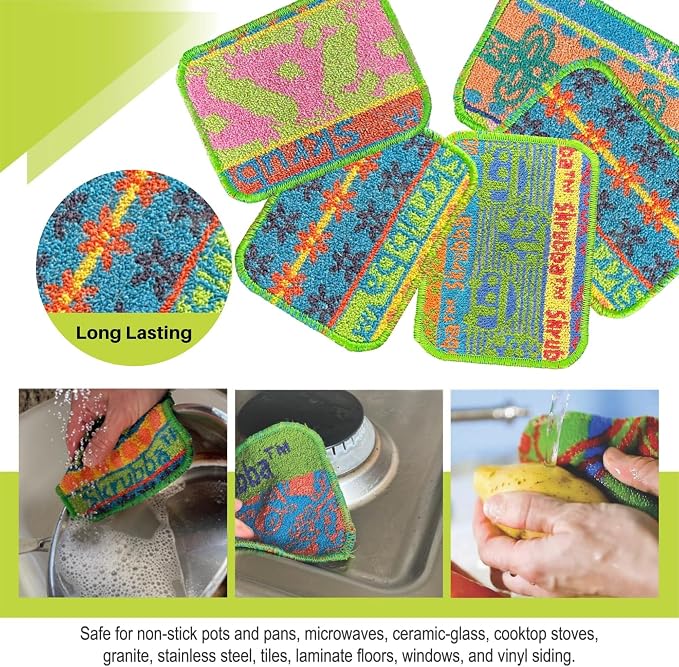 Wet-it! Skrubba 6-Pack Reusable Dish Scrubbers – Non-Scratch Scouring Pads for Kitchen & Household – Eco-Friendly, Dishwasher Safe Scrub Sponges for Dishes, Pots & Pans (Vogue)