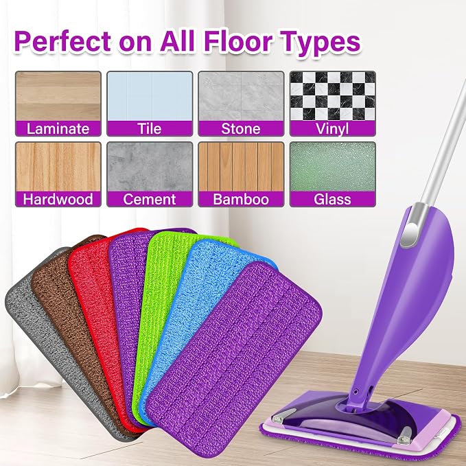 Reusable Mop Pads for Swiffer WetJet, Wet Pads Refills for 12'' Spray Mop, Microfiber Refill Machine Washable Up to 100+ Floor Cleaning for All Kinds of Floor Types, 7 Pack