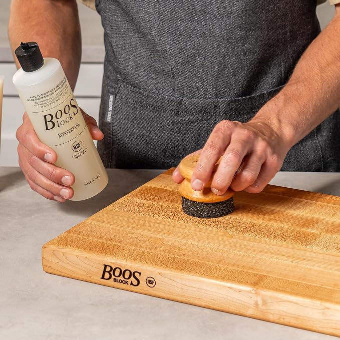 John Boos 3-Piece Care Set, 2-Pack 16 oz Mystery Oil & Round Beechwood Applicator - All-Natural Maintenance Formula for Butcher Blocks, Wooden Countertops & Wood Utensils