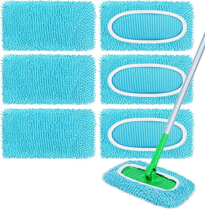 6Pcs Reusable Microfiber Mop Pads Compatible with Sweeper Mop, Replacement Wet Mopping pad Refills & Washable Dry Sweeping Cloths for Surface/Hardwood Floor Cleaning (Blue)
