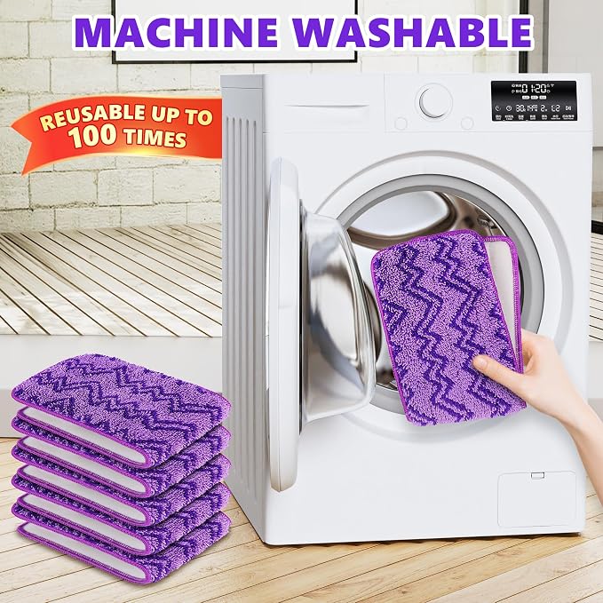Reusable Microfiber Mop Pads for Swiffer PowerMop, 15" Washable Refills | 6 Absorbent Mopping Replacements, Wet Dry Use, for Multi-Surface Hardwood Tile Floor, Kitchen Bathroom Cleaning, Purple