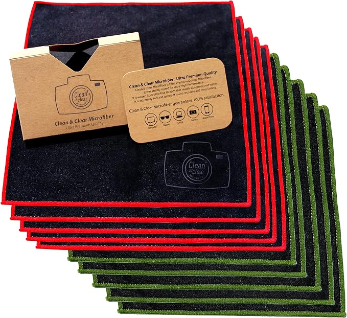 Clean & Clear Microfiber Cleaning Cloth, Extra Large [10 Pack] Ultra Premium Microfiber Cleaning Cloth - Microfiber Cloth for Camera Lens, Glasses, Screens, and All Lens.