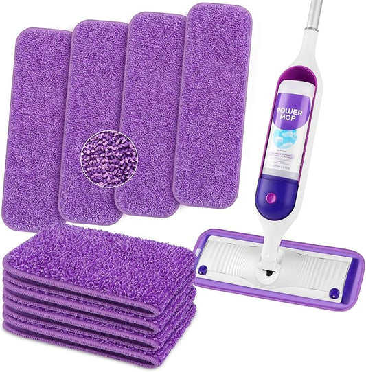 HOMEXCEL Microfiber Mop Pads 8 Pack for Swiffer PowerMop 13"-15" Washable | Dry & Wet Use, Machine Washable & Reusable, Effective Cleaning, Power Mop Pads Refills for Wood/Tile/Laminate/Marble
