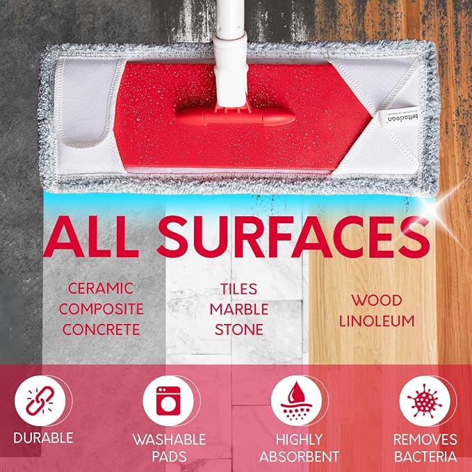 Outdoor Mop and Bucket Set with Scrub Brush for Concrete, Patio, Deck | Collapsible bucket saves space. Heavy duty scrub mop. Adjustable handle. Indoor or outdoor. Hardwood, Tile, Garage, RV