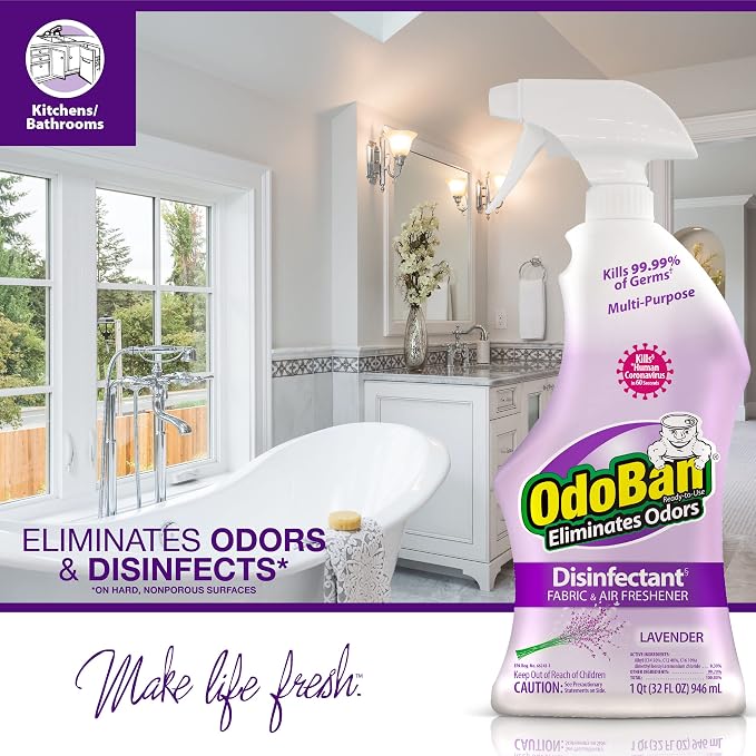 OdoBan Ready-to-Use Disinfectant and Odor Eliminator, 32 Ounce Spray Bottle, Lavender Scent
