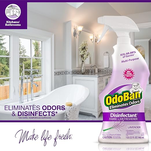 OdoBan Ready-to-Use Disinfectant and Odor Eliminator, Set of 12 Spray Bottles, 32 Ounces Each, Lavender Scent