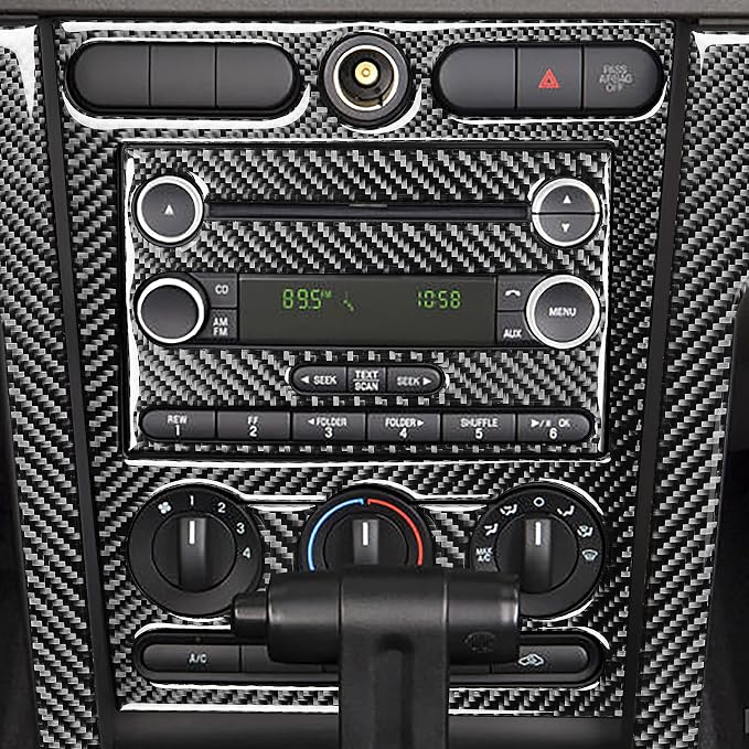 Real Carbon Fiber Trim for Ford Mustang GT Shelby Accessories | for 2005 2006 2007 2008 2009，Central Console Dashboard Panel Cover，Thick Overlay Sticker Decal，6PCs