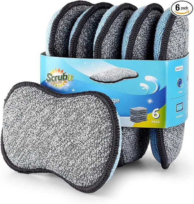 Multi-Purpose Sponges Kitchen By Scrub-it - Non-Scratch Microfiber sponges for Cleaning, Along with Heavy Duty Scrubbing Power - Reusable Dish Sponge for Dishes, Pots and Pans (6 Pack, Small)