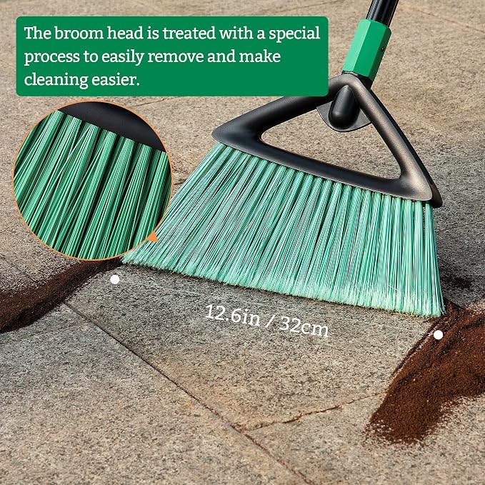 Eyliden Commercial Broom and Dustpan Set, with Long Handle, Comb Teeth Dust Pan Sweep Set for Outdoor Garages Courtyard Sidewalks Decks Indoor Home Kitchen Room Office