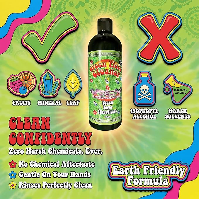 Green Piece® Glass Cleaner 1 Bottle (Made in USA)- All Natural Earth Friendly Multi-purpose Cleaner for Metal, Ceramic, Water Pipe 16 oz