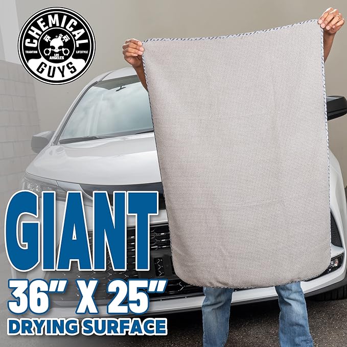 Chemical Guys, Waffle Weave Gray Matter Microfiber Drying Towel, 25 x 36 in | Waffle-weave towel with soft-banded edges soaks up sheeting water for a fast, scratch-free dry on paint and glass.