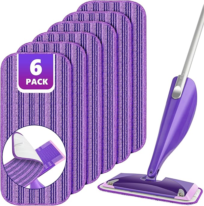 Reusable Mop Pad for Swiffer WetJet: 6PCS Pad Refills for Wet Jet Spray Mop | Microfiber Replacement Pads for Swiffer Mop, for Hardwood Floor Cleaning, Dry Wet Mopping Cloths, 12" Wet Jet Mop Refill