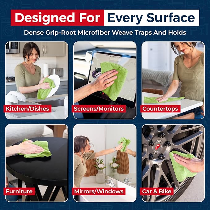 USANOOKS Microfiber Cleaning Cloth Light Green - 8 Pcs 12.5"x12.5" - High Performance - 1200 Washes, Ultra Absorbent Towels Weave Grime & Liquid for Streak-Free Mirror Shine - Car Washing Cloth