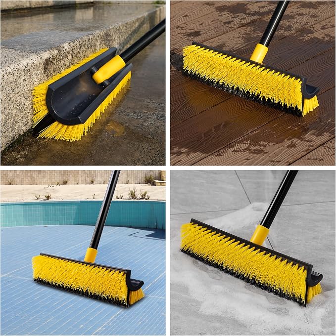 Yocada Double-Sided Floor Scrub Brush Triangle Brush Heavy Duty 65.5" | Corner Crevice Cleaning Stiff Bristle for Cleaning Patio Bathroom Garage Kitchen Wall Deck Tub Tile