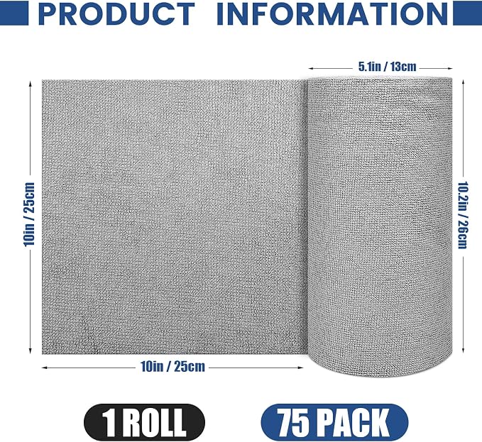 75 Pack Microfiber Cleaning Cloth Roll,Reusable Washable Ultra Tear Away Microfiber Towels,Absorbent Rags Drying Dishcloths for Car,Home,Garage or Shop Kitchen(Grey)
