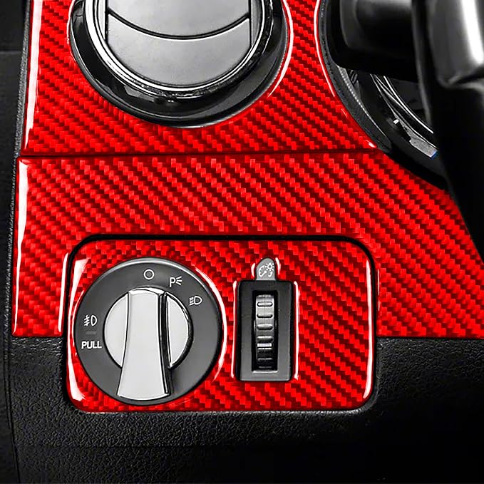 Red Real Carbon Fiber Trim for Ford Mustang Accessories | for GT Shelby 2005 2006 2007 2008 2009 Instrument Cluster Panel Central Console Kit Cover Interior Thick Overlay Decal 6PCs