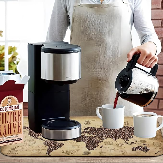 Fun Coffee Mat 19inx12in,Coffee Bar Mat for Countertops,Absorbent Hide Stain Anti-Slip Coffee Bar Accessories Fit Under Coffee Machine Mat,dish Drying Mats for Kitchen