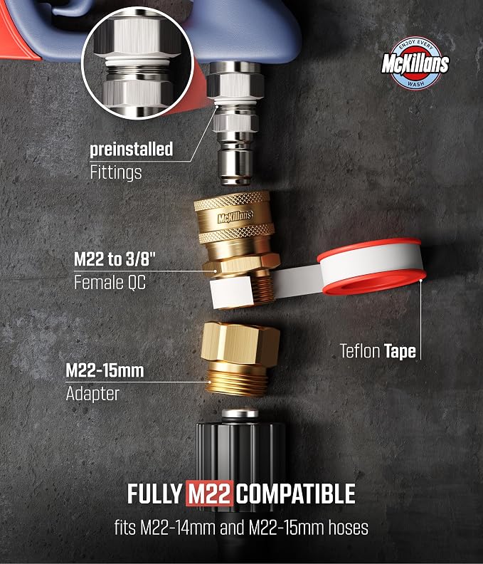 McKillans® Swivel Gun Pro - Swivel High Pressure Water Handle with 3/8" Male Plug and 1/4” Quick Connector Coupler - Power Washer Gun Compatible with Foam Cannon - Nozzle Tips Holder
