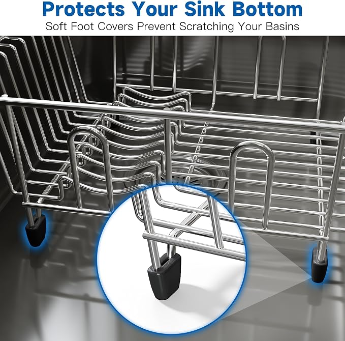JASIWAY in Sink Dish Drying Rack, Stainless Steel Small Dish Drainer | Perfect Fit 12"x14" Double Bowl Sink, Counter Space Saving for Kitchen, Apartment, Sturdy Dish Dryer with Utensil Holder