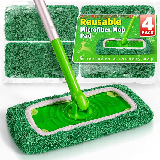 Reusable Microfiber Mop Pads Compatible with Swiffer Sweeper Mop - Heavy Duty Wet Pads Refill & Washable Wet Cloths for Multi-Surface Floor Mopping - Stubborn Stains Removal (Forest Green ）
