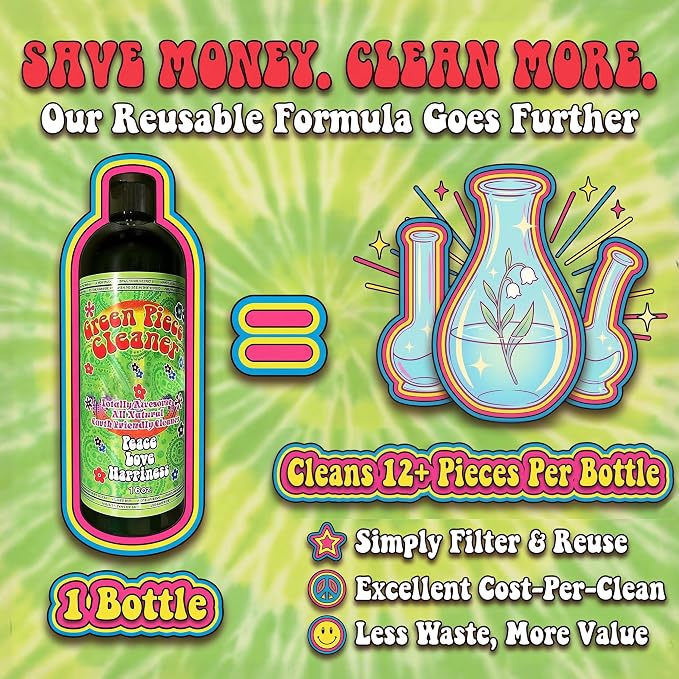 Green Piece® Glass Cleaner 1 Bottle (Made in USA)- All Natural Earth Friendly Multi-purpose Cleaner for Metal, Ceramic, Water Pipe 16 oz
