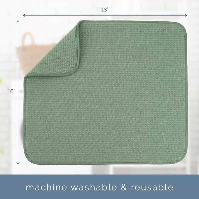 S&T INC. Dish Drying Mat, 16" x 18", Large, Sage Green | Absorbent Microfiber, Kitchen Counter Mat for Dishes, Utensils, Pots and Pans, Machine Washable