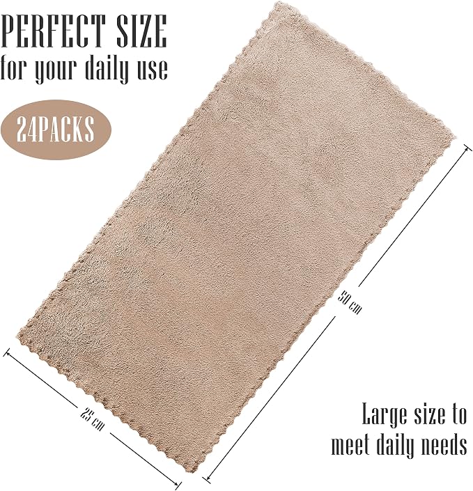 Sunny zzzZZ 24 Pack Kitchen Dishcloths - Does Not Shed Fluff - Reusable Dish Towels, Dish Cloths, Super Absorbent Coral Fleece Cleaning Cloths, Nonstick Oil Washable Fast Drying, 10 x 20 Inch (Brown)