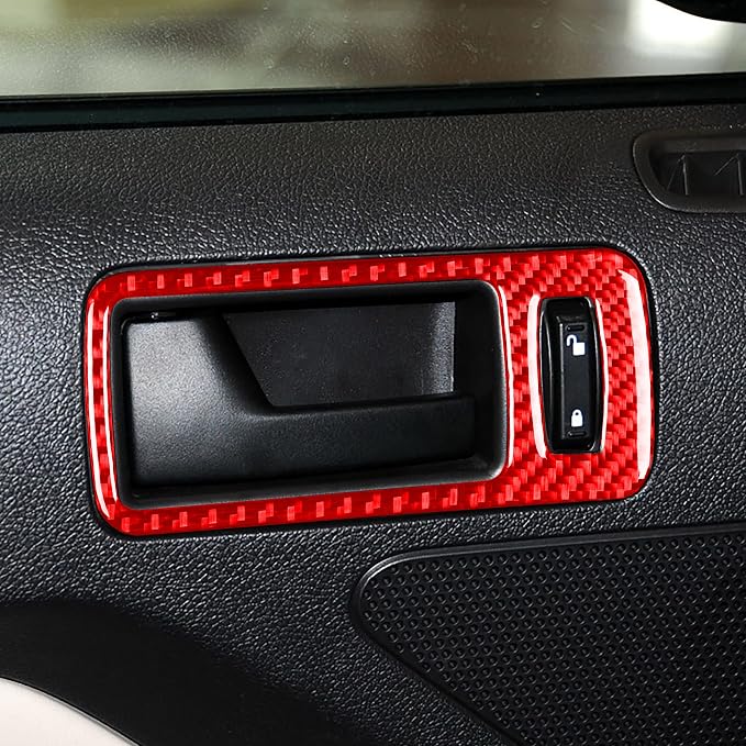 Red Real Carbon Fiber Trim for Ford Mustang Accessories | for GT Shelby 2005 2006 2007 2008 2009 Inner Door Handle Bowl Cover Interior Thick Overlay Decal