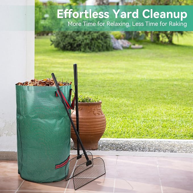 Leaf Grabber Rake with Long Handle Leaf Collector Grass Picker Upper with Yard Bags No Bend Leaves Pickup Tool and Hands Rake for Gardening-Efficient and Labor Saving