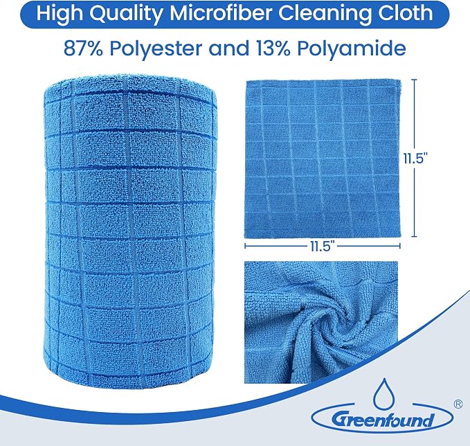 Greenfound Microfiber Cleaning Cloth Roll, 80 Pack Tear Away Towels, Reusable Washable Lint Free Scratch Free Absorbent Cleaning Rags for Kitchen Home Car Window Glass, 11.5 x 11.5 Inch Check Blue