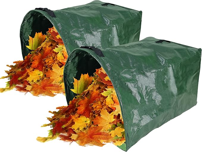 Gardzen 2 Pack 53 Gallon Dustpan Style Yard Waste Bags Reusable | Heavy Duty Collapsible Garden Leaf Bags with PE Material for Leaves, Grass Clippings and Lawn Debris, PE Fabric