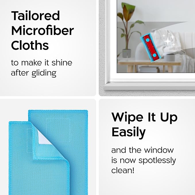 Tyroler Pack of 4 Microfiber Cloths for Glider Magnetic Window Cleaner | Blue Ultra-Soft, Non-Abrasive And Highly Absorbent Cleaning Cloths