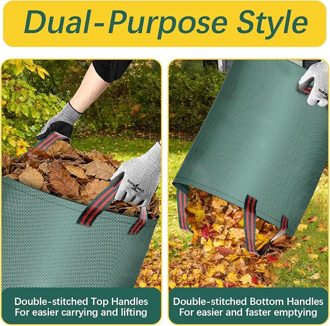 2 Pack Leaf Bags and Gloves Reusable Yard Bag Garden Bags for Cleaning Leaves, Outdoor Litter, and Camping Gear, or for Moving (32 gallons + 13 gallons + 1 Pair of Gloves)
