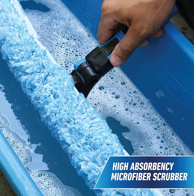 Unger Professional Connect and Clean 18” Proflex 2-in-1 Squeegee and Scrubber, High Access Window Cleaning Tool with Pivoting Head, Commercial and Residential Use, Reusable Microfiber Sleeve
