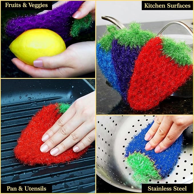 Dish Scrubbie Non-Scratch Dish Scrubber-Long Lasting & Odorless, Safe on Non-Stick, Cast Iron, Glass and Other Surfaces, Reusable Kitchen Sponge Alternative for Kitchen, Bathroom & Floors (Pack of 3)