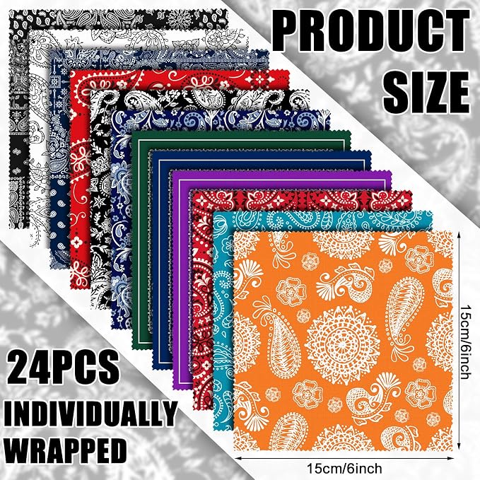 Copkim 24 Pcs Polyester Cleaning Cloth Paisley Elegant Flowers Design Glasses Cleaning Cloth Multicolor Microfiber Lens Wipes Reusable Eyeglasses Wipes for Camera Lens Cell Phone Screens, 6 x 6 Inch